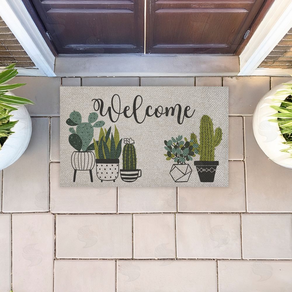 Deane Beesley | Cursive Welcome Potted Cacti Faux Sisal Door Mat