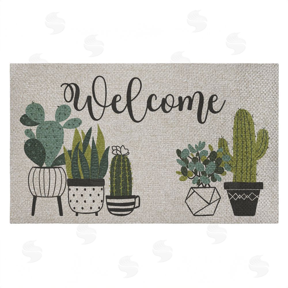 Deane Beesley | Cursive Welcome Potted Cacti Faux Sisal Door Mat