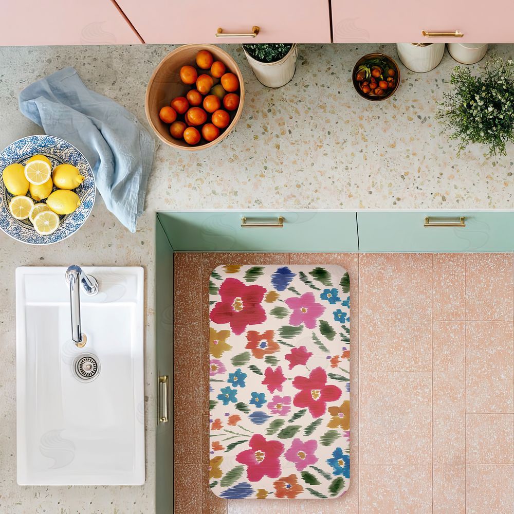 Heather McLaughlin | Boho Ikat Flowers Anti-Fatigue Mat