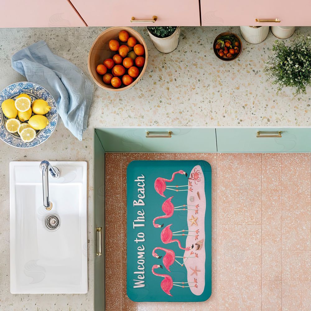 Darlene Seale | Flamingo Beach Greetings Anti-Fatigue Mat