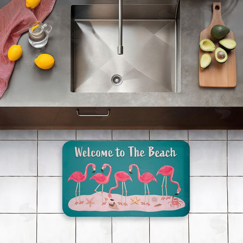 Darlene Seale | Flamingo Beach Greetings Anti-Fatigue Mat