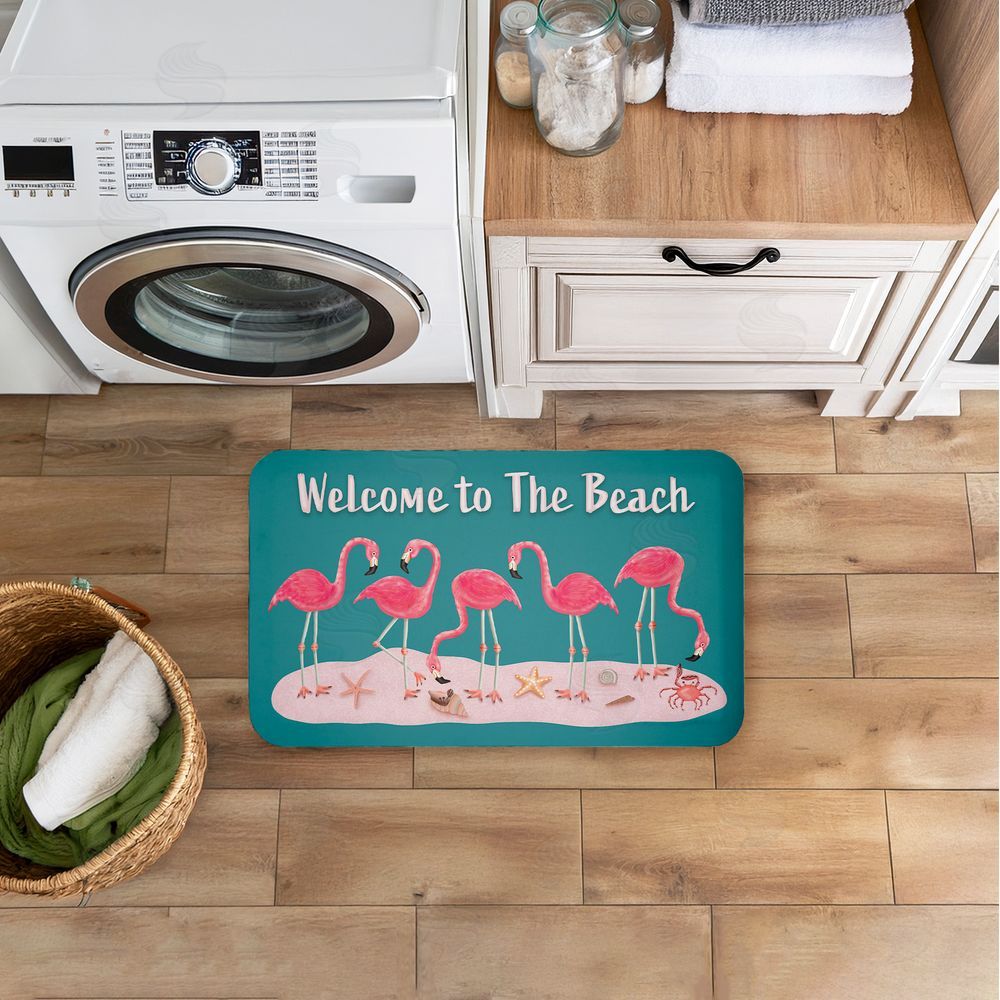 Darlene Seale | Flamingo Beach Greetings Anti-Fatigue Mat