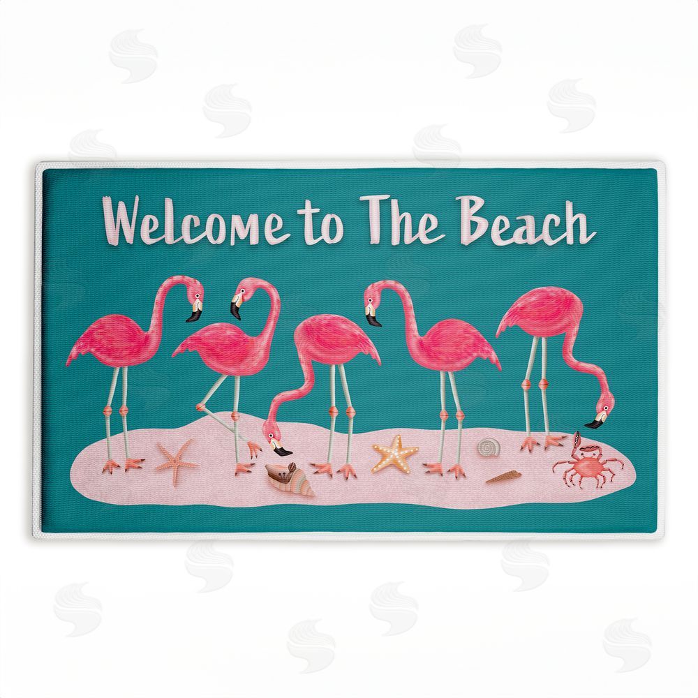 Darlene Seale | Flamingo Beach Greetings Plush Bath Mat