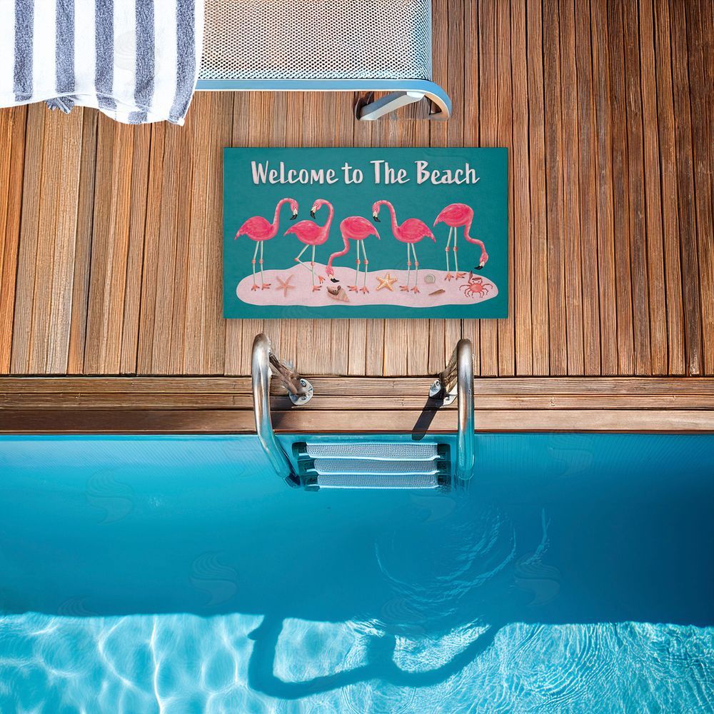 Darlene Seale | Flamingo Beach Greetings Non-Woven Door Mat