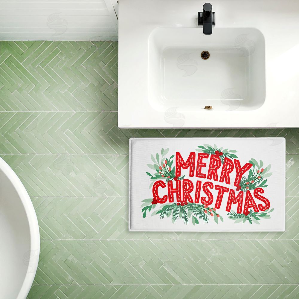Heather McLaughlin | Merry Christmas with Seasonal Greenery Plush Bath Mat