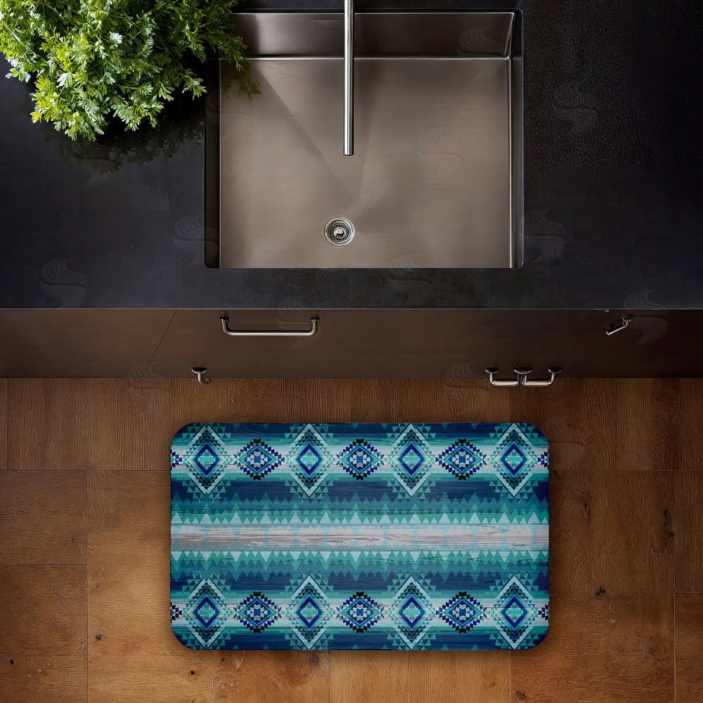 Jennifer Ellory | Blue Boho Geometric Anti-Fatigue Mat