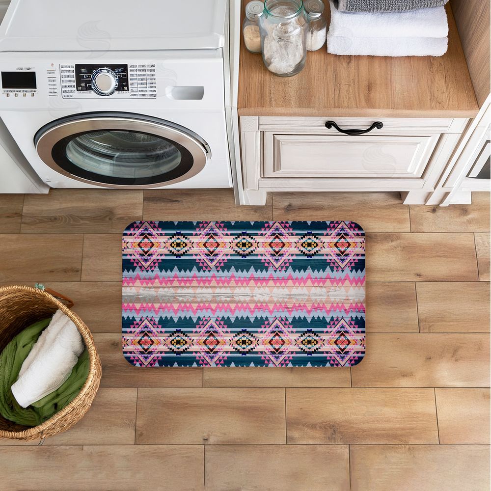 Jennifer Ellory | Boho Geometric Pink & Blue Anti-Fatigue Mat
