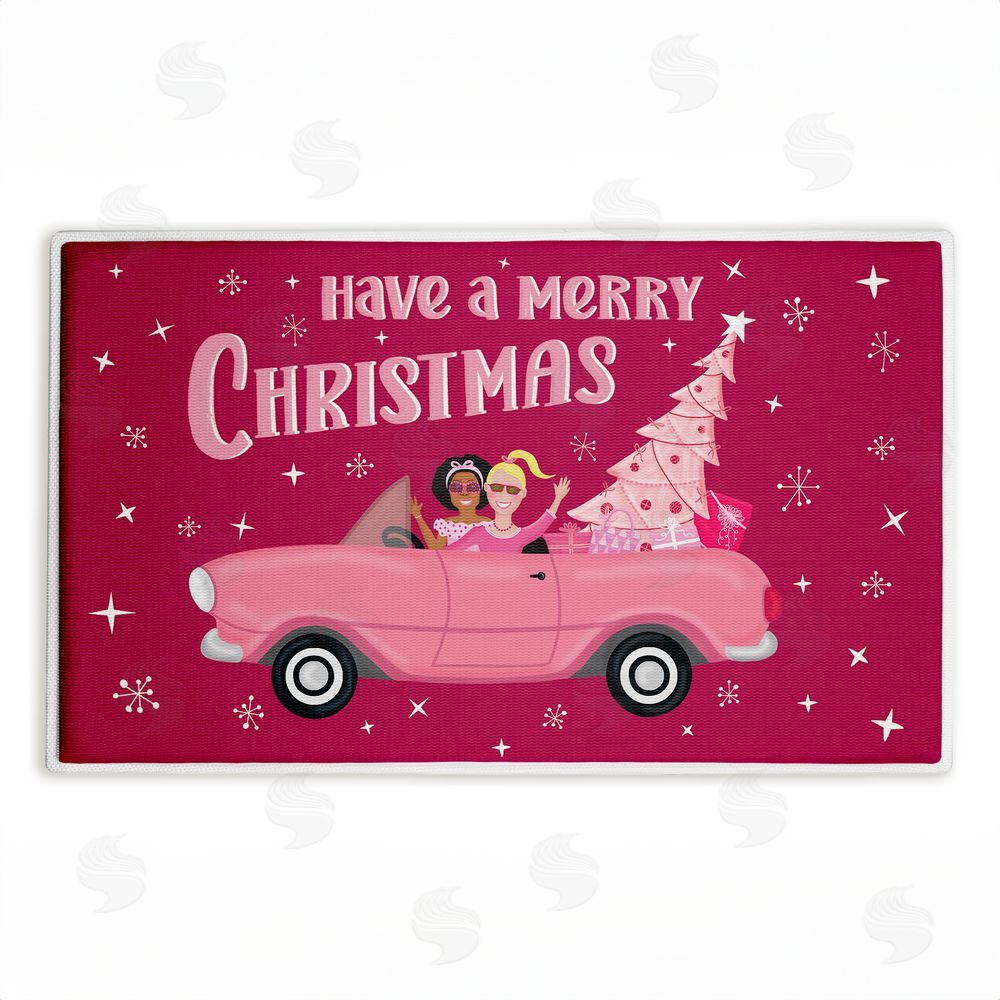 Darlene Seale | Midcentury Pink Christmas Plush Bath Mat