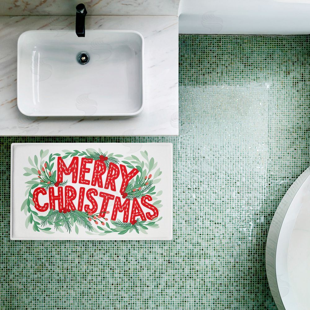 Heather McLaughlin | Retro Merry Christmas & Foliage Plush Bath Mat