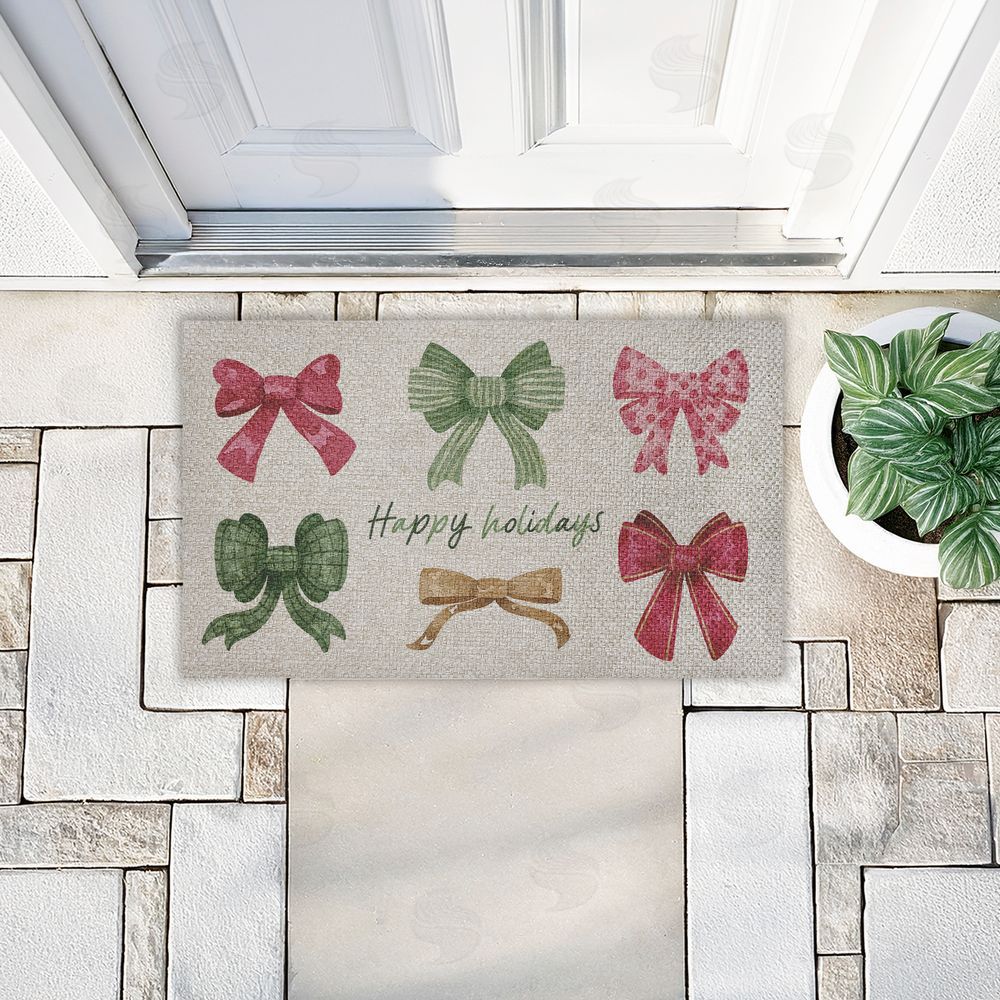 Vanessa Stoilova | Happy Holidays Festive Bows Faux Sisal Door Mat