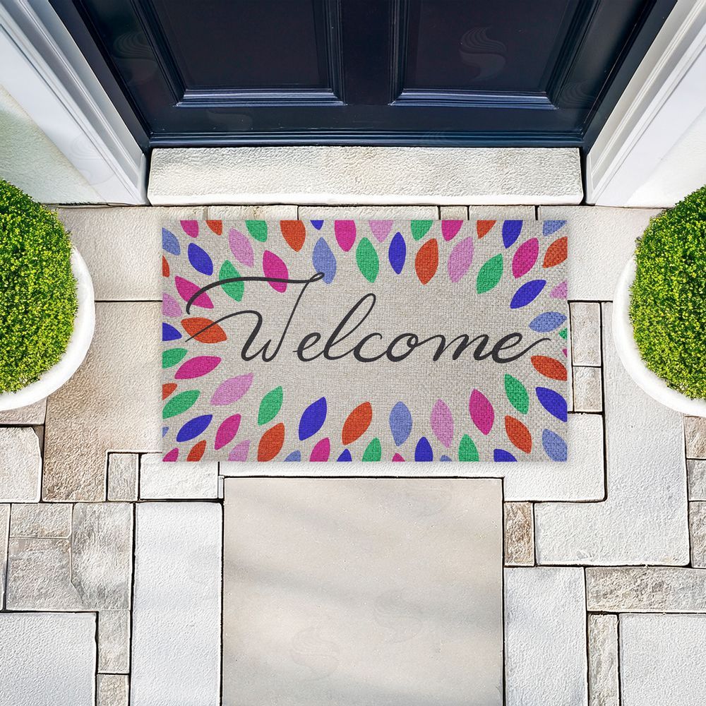 Caroline Alfreds | Vibrant Leaf Shapes Welcome Faux Sisal Door Mat