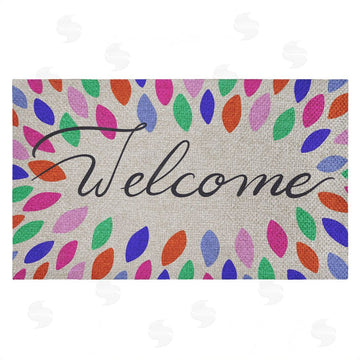 Caroline Alfreds | Vibrant Leaf Shapes Welcome Faux Sisal Door Mat