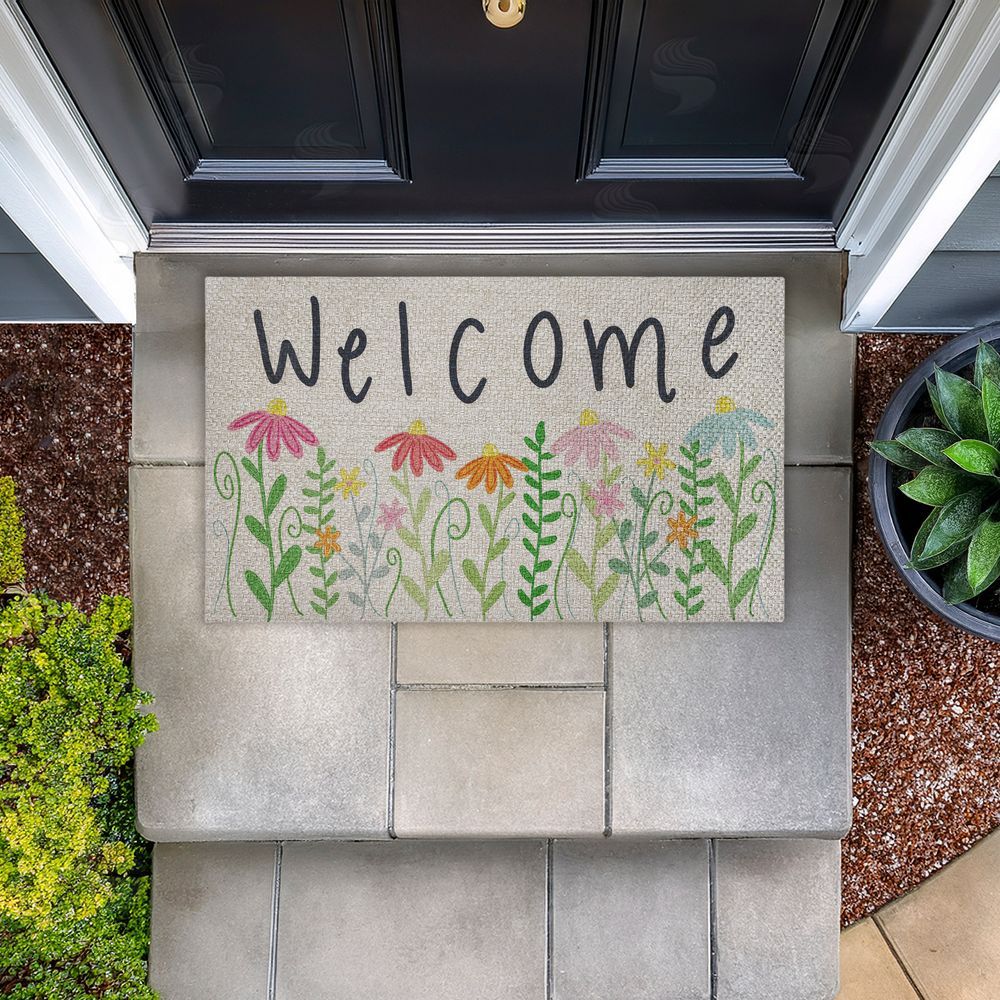 Emily Cromwell | Spring Wildflower Welcome Faux Sisal Door Mat