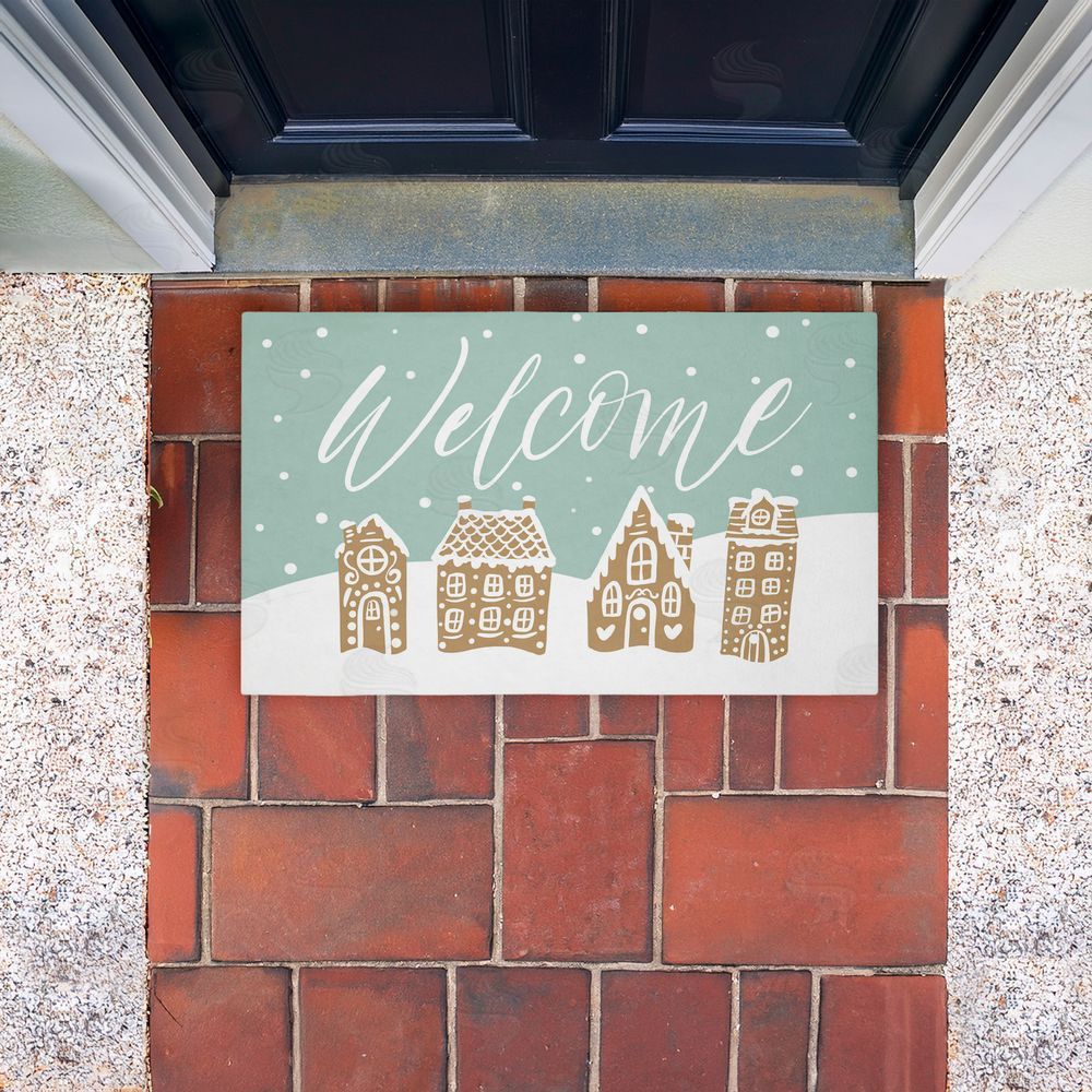 Caverly Smith | Welcome Snowy Gingerbread Houses Non-Woven Door Mat