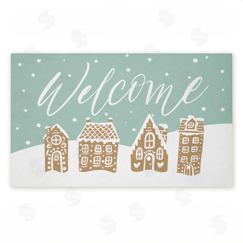 Caverly Smith | Welcome Snowy Gingerbread Houses Non-Woven Door Mat