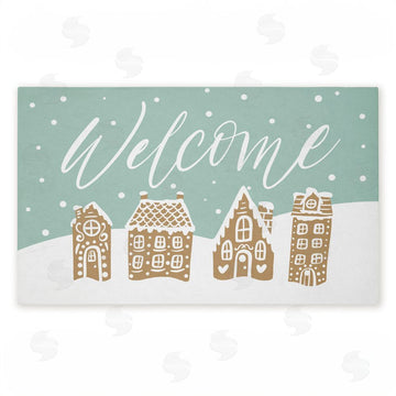 Caverly Smith | Welcome Snowy Gingerbread Houses Non-Woven Door Mat