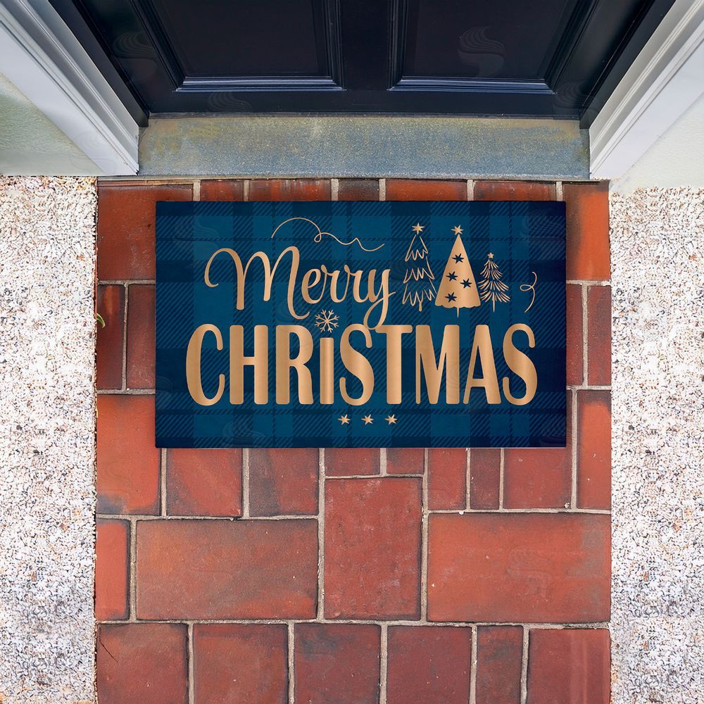 Andrea Jasid Grassi | Blue Plaid Merry Christmas Non-Woven Door Mat