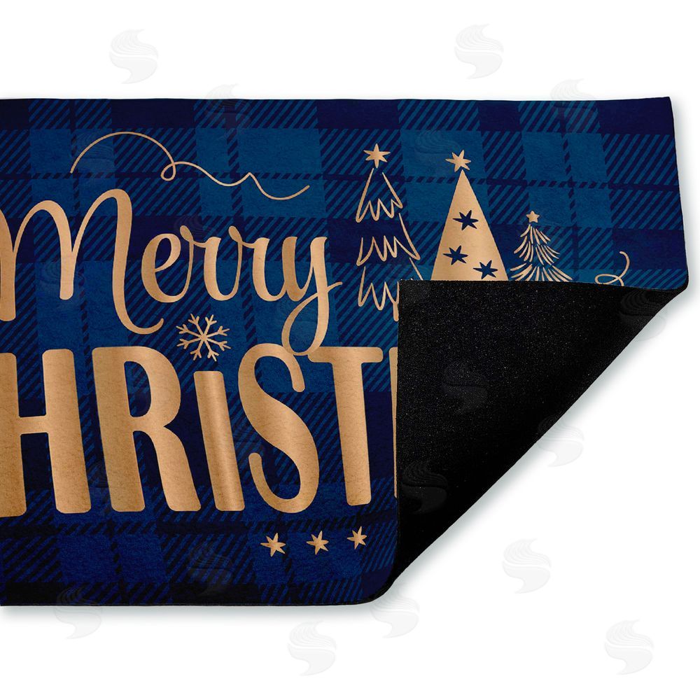 Andrea Jasid Grassi | Blue Plaid Merry Christmas Non-Woven Door Mat