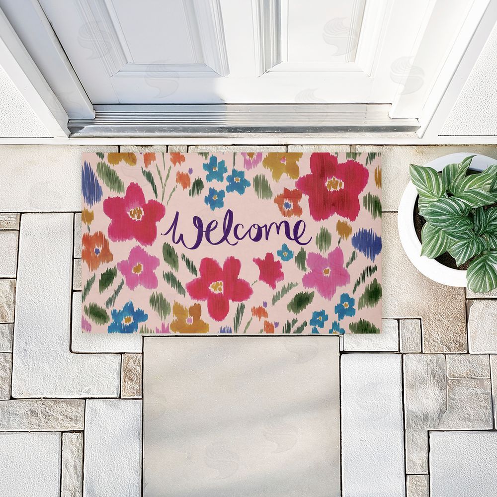 Heather McLaughlin | Welcome Ikat Flowers Non-Woven Door Mat