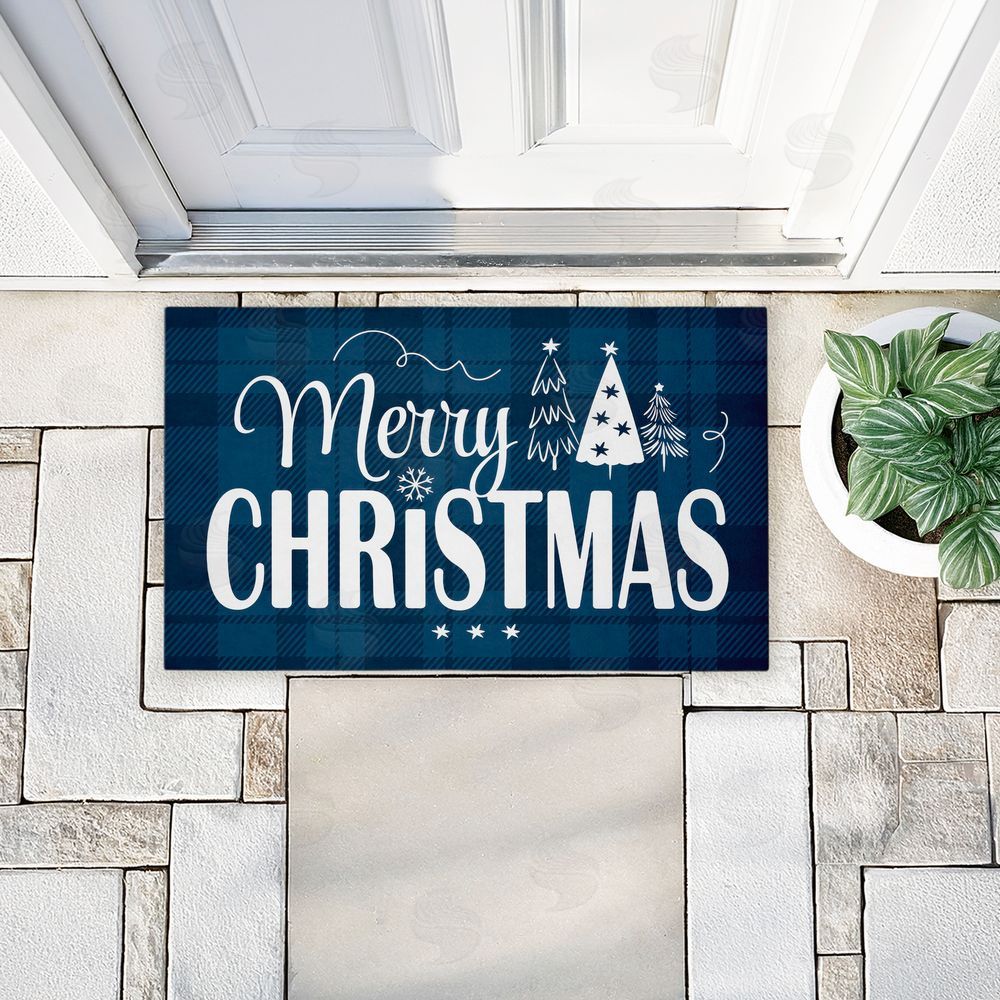 Andrea Jasid Grassi | Blue Toned Merry Christmas Non-Woven Door Mat