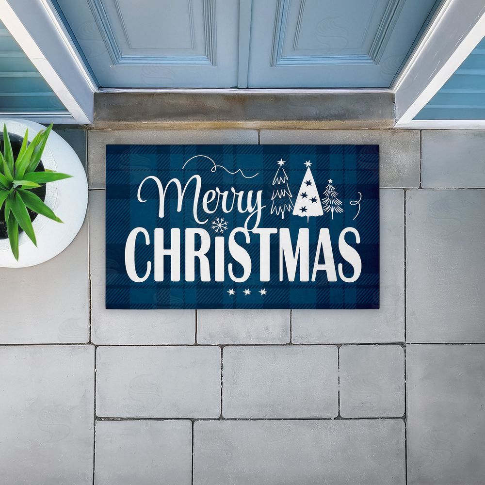 Andrea Jasid Grassi | Blue Toned Merry Christmas Non-Woven Door Mat