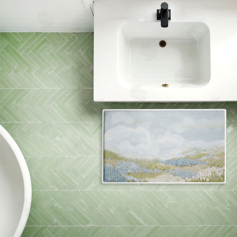 Patricia Pinto | Subtle Blue Floral Meadow Plush Bath Mat