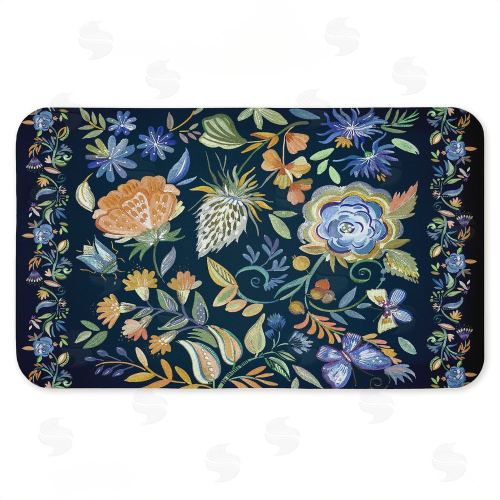 Ani Del Sol | Painted Blue Floral on Black Anti-Fatigue Mat