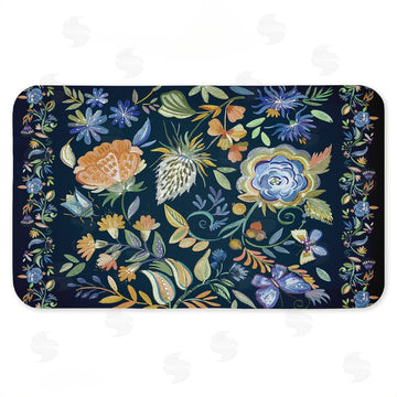 Ani Del Sol | Painted Blue Floral on Black Anti-Fatigue Mat
