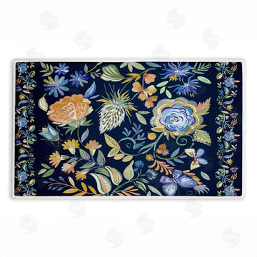 Ani Del Sol | Painted Blue Floral on Black Plush Bath Mat