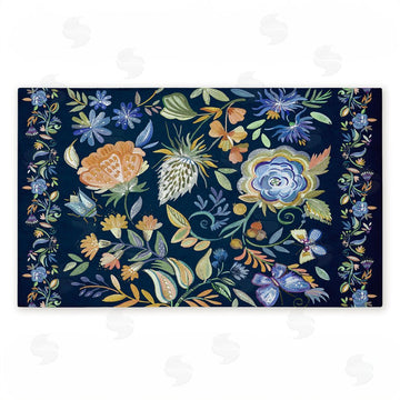 Ani Del Sol | Painted Blue Floral on Black Non-Woven Door Mat