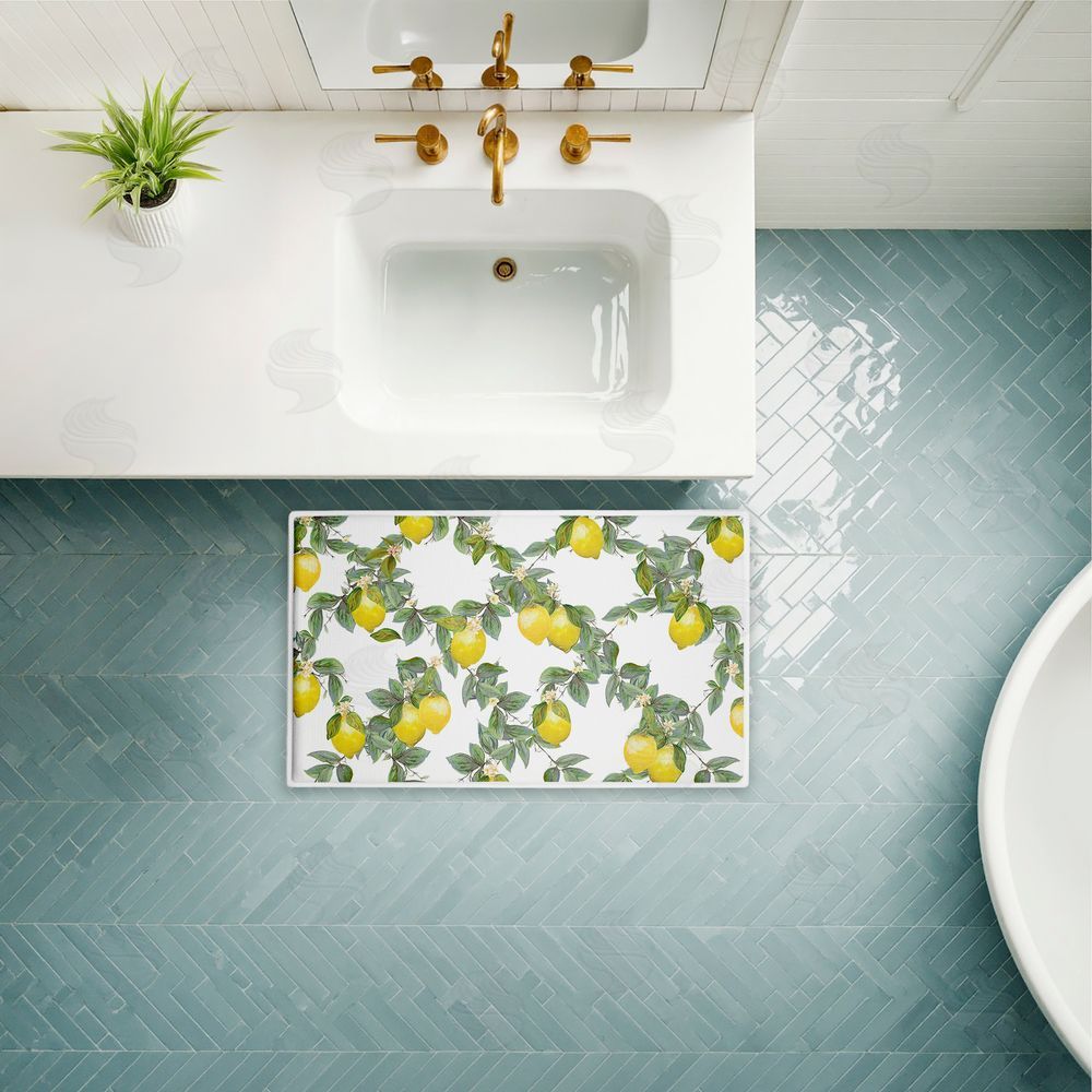 Diannart | Fruity Lemony Vine Pattern Plush Bath Mat