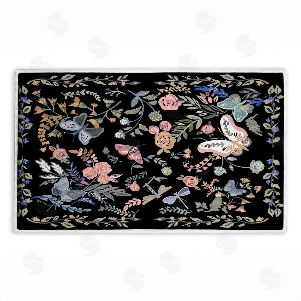 Ani Del Sol | Dark Flowers & Garden Friends Plush Bath Mat