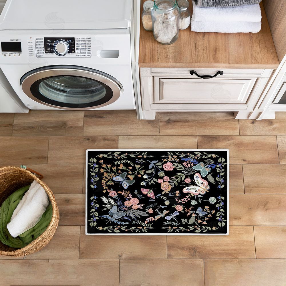 Ani Del Sol | Dark Flowers & Garden Friends Plush Bath Mat