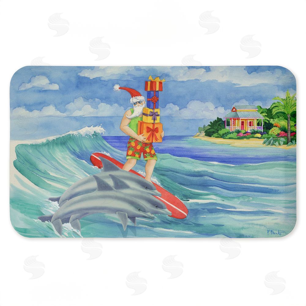 Paul Brent | Surfing Santa & Dolphins Anti-Fatigue Mat