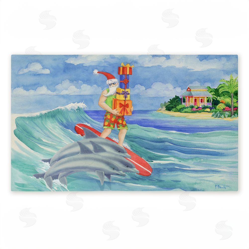 Paul Brent | Surfing Santa & Dolphins Non-Woven Door Mat