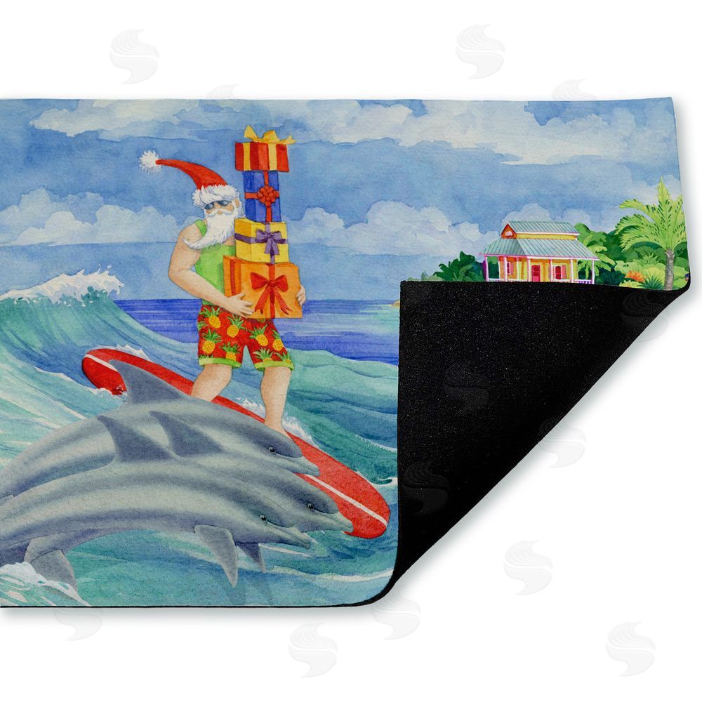 Paul Brent | Surfing Santa & Dolphins Non-Woven Door Mat
