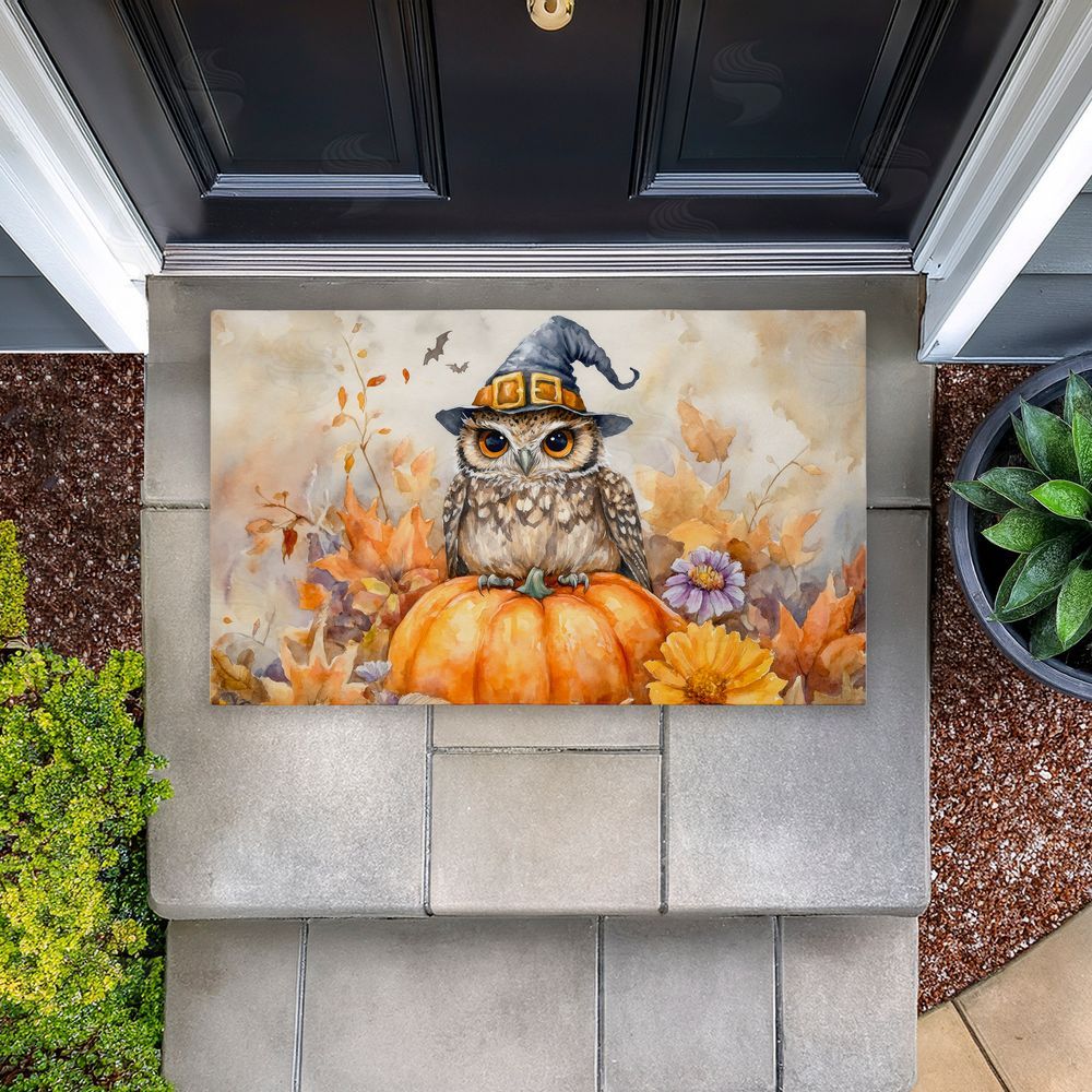 LSR Design Studio | Owl Perched on Pumpkin Non-Woven Door Mat