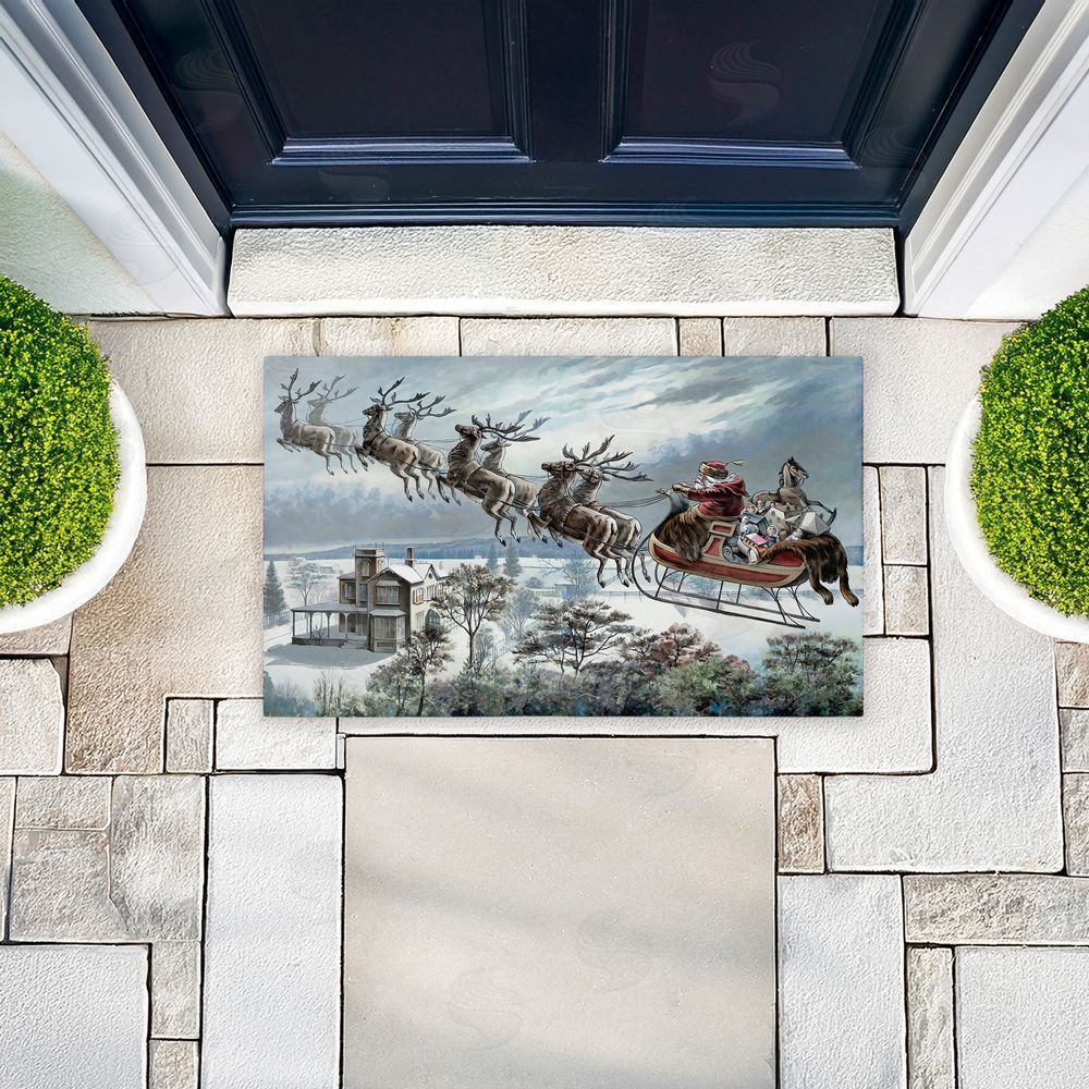 Arlington Prints | Santa Sleigh Over Cabin Non-Woven Door Mat