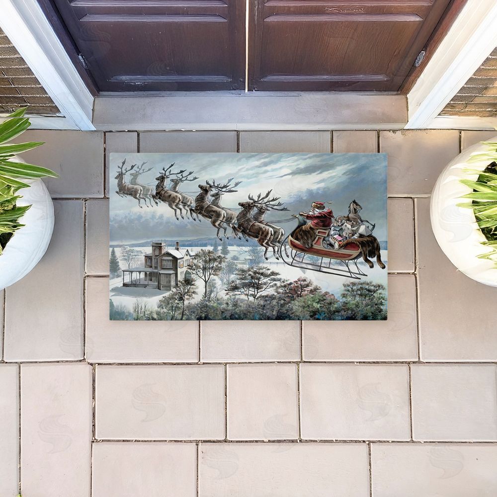 Arlington Prints | Santa Sleigh Over Cabin Non-Woven Door Mat
