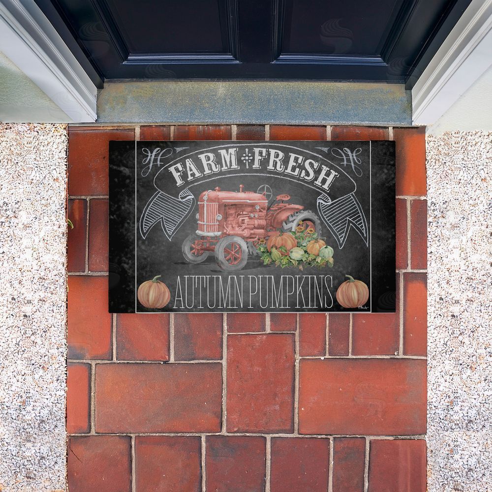 Paul Brent | Autumn Tractor Chalkboard Pumpkins Non-Woven Door Mat