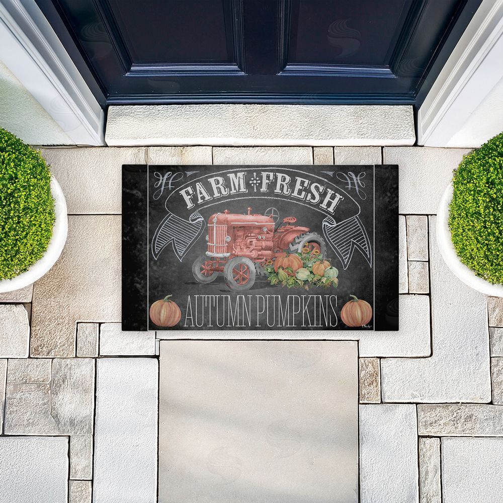 Paul Brent | Autumn Tractor Chalkboard Pumpkins Non-Woven Door Mat