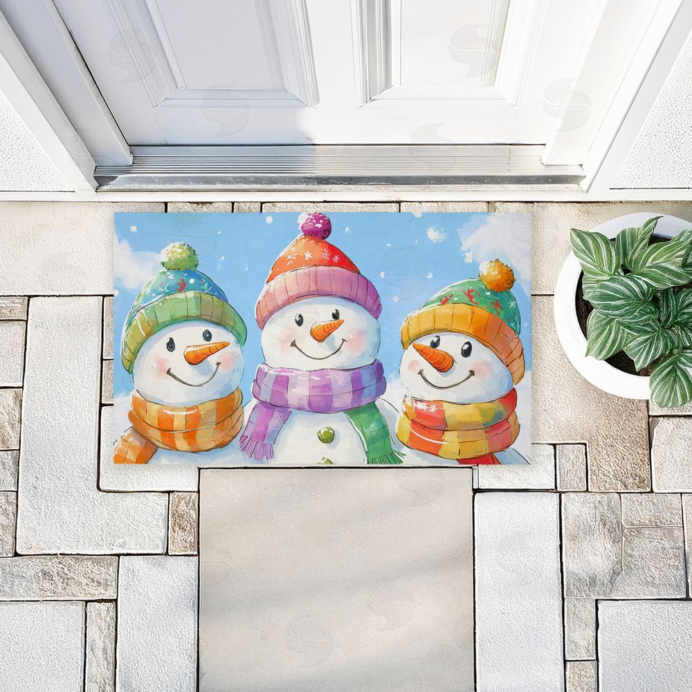 Petal Prints Design | Happy Snowmen Trio Non-Woven Door Mat