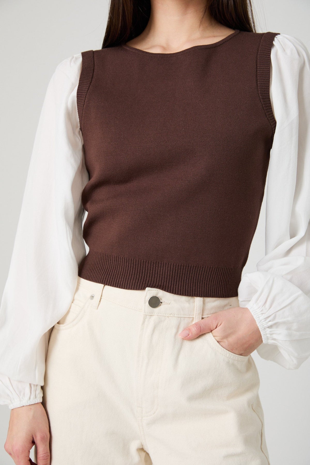 MAXIME KNIT TENCEL COMBO LONGSLEEVE TOP