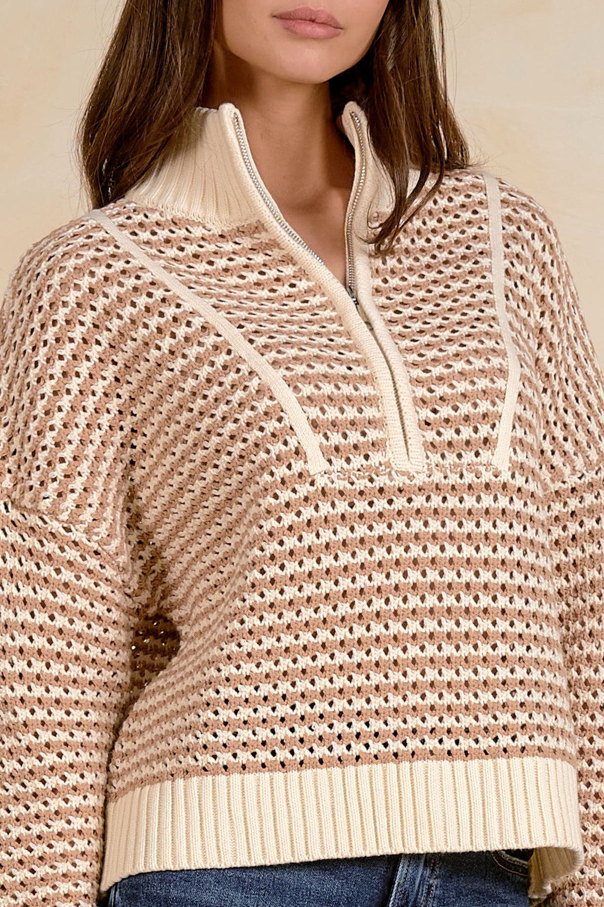 1/4 ZIP OPEN KNIT SWEATER