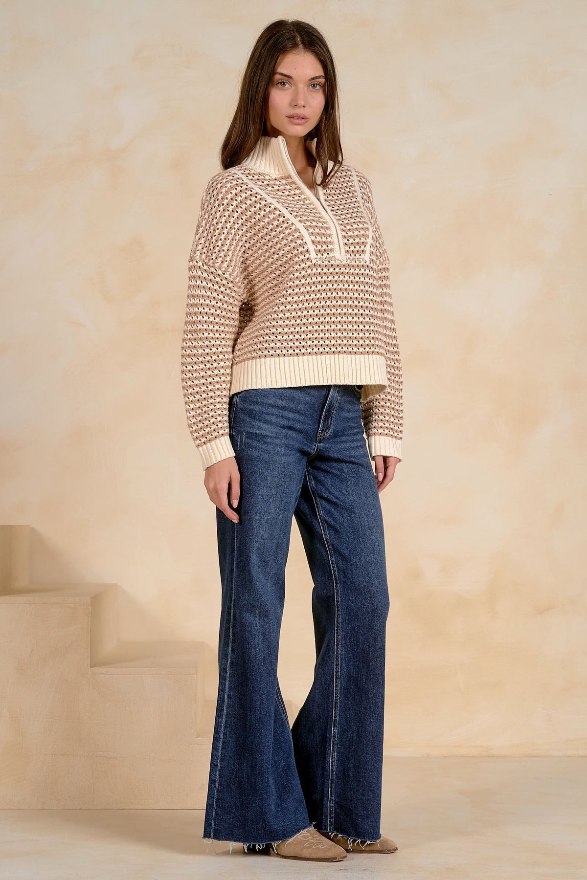 1/4 ZIP OPEN KNIT SWEATER