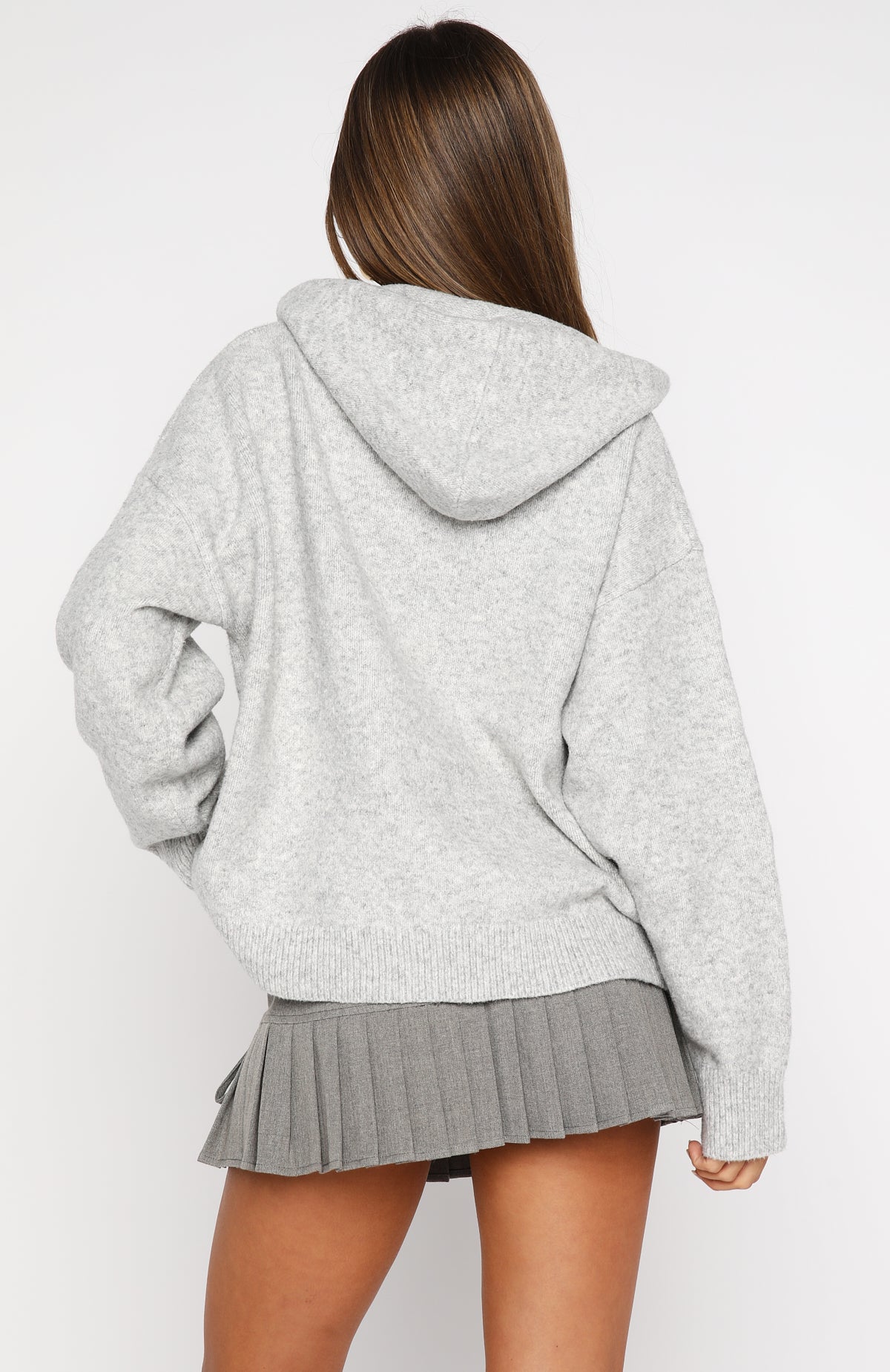 Off To Better Things Oversized Knit Hoodie Light Grey